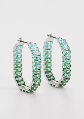 New in Gift Box SWAROVSKI Brand 5705787 Gradient Green Matrix Hoop Earrings - Image 1 of 3