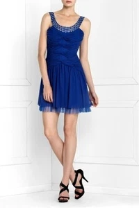 NEW BCBGMAXAZRIA BLUE SAPPHIRE BEADED TULLE DRESS BXZ6L078/M805A SIZE M - Picture 1 of 3