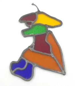Vintage Leaded STAINED GLASS GIRL WITH HAT - SUNCATCHER Sun Catcher - Picture 1 of 2