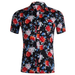 Breathable Men's Cotton Tee Quick-dry Printed Short Sleeves Beach Shirt T15 - Picture 1 of 21