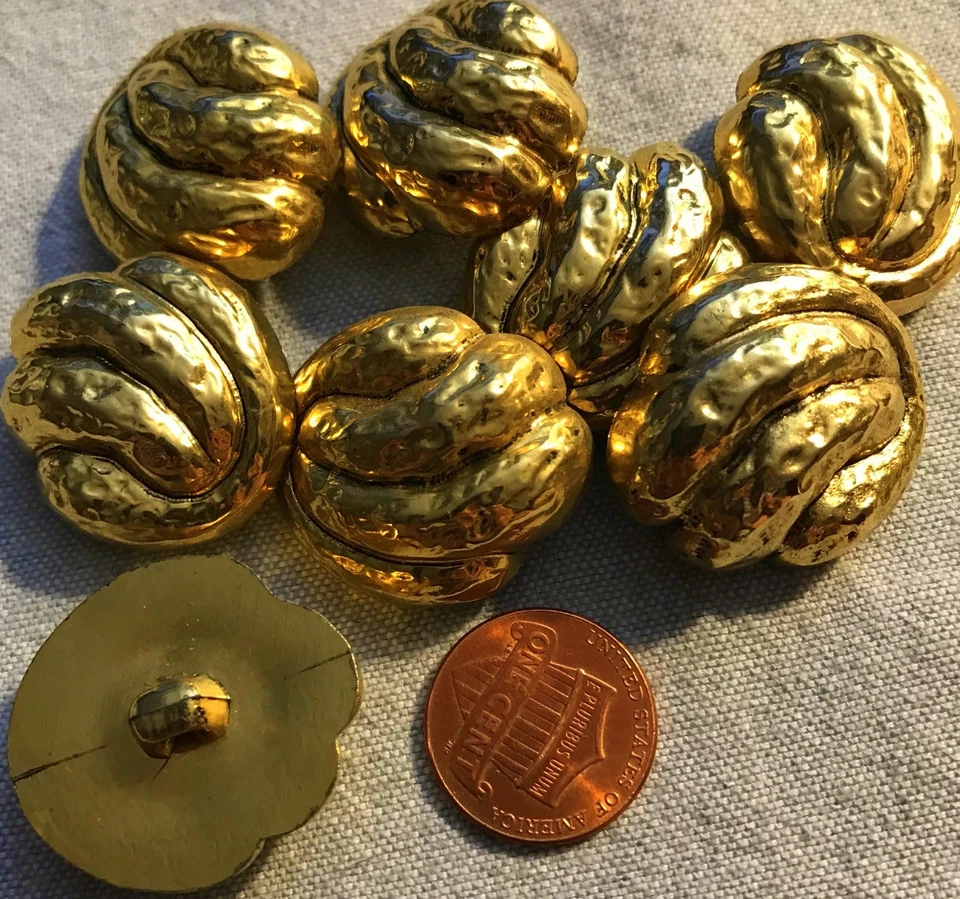 8 Large Domed Gold Tone PLASTIC Hammered Look Shank Buttons 1 1/8" 28MM # 2792 - Image 1 of 1