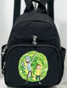 RICK & MORTY Lady's Poly Backpack in Black Four Zip Pockets Black Durable Parts