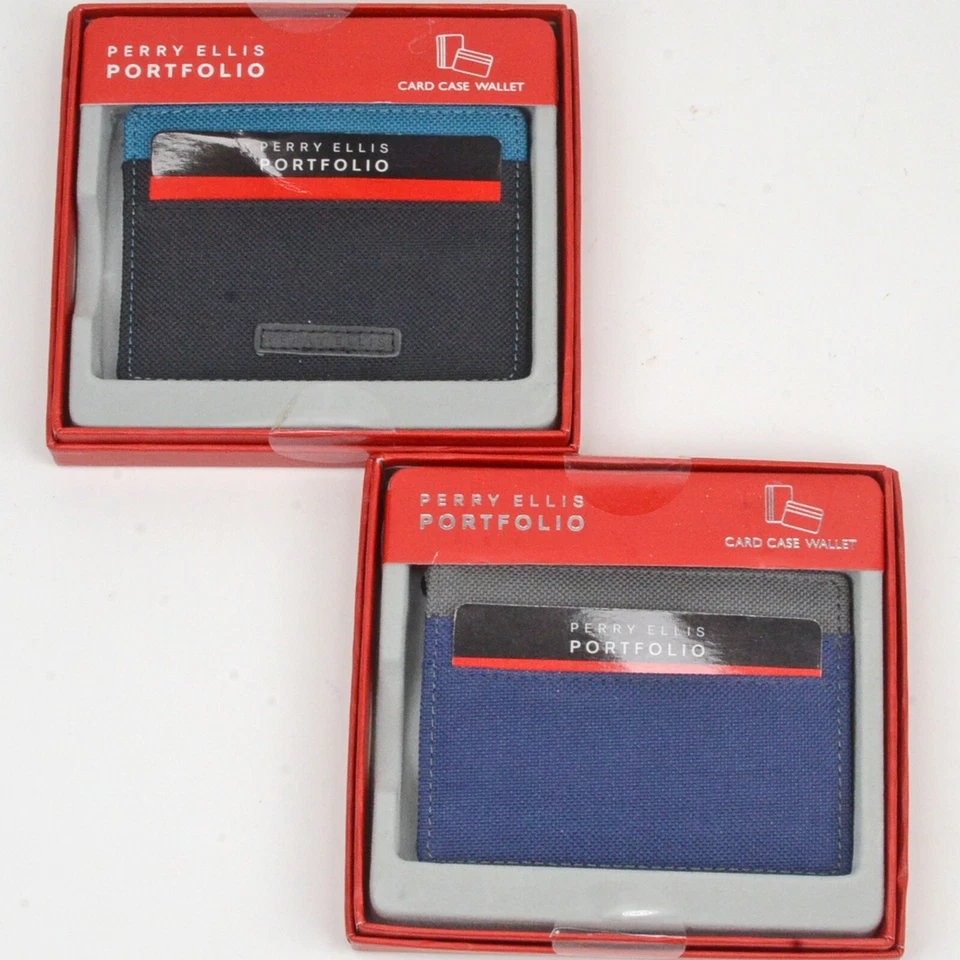 Perry Ellis Portfolio Gift Mens Fabric Mini ID Card Case Wallet Navy Gray - Image 1 of 1