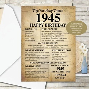 1945 80th Personalised Birthday Greeting Card Back In Edition Ago Milestone 140 - Picture 1 of 5