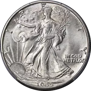 1945-D Walking Liberty Half PCGS MS65 Nice Eye Appeal Strong Strike - Picture 1 of 4