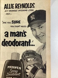 New York Yankees Allie Reynolds Print Ad 1952 ATL AJC Mennen Creek Bethany OK - Picture 1 of 7
