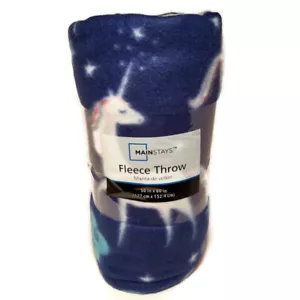 Mainstays Fleece Throw 50 x 60 BLUE UNICORN RAINBOW Lightweight Washable Blanket - Picture 1 of 11