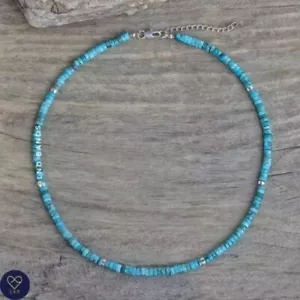 Turquoise Bead Necklace, 2x4mm Natural Stone Beads, Dainty Necklace, Boho style - Picture 1 of 3