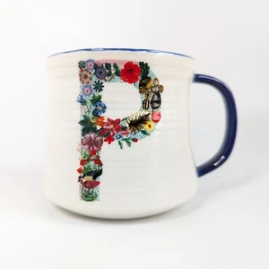 Anthropologie Letter "P " Mug Puppy on Back, French Artist Nathalie Lete, 16 oz - Picture 1 of 5