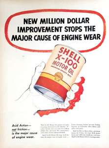 PRINT AD Shell X-100 Motor Oil Premium Heavy Duty 1952 Prevent Acid Wear - Picture 1 of 1