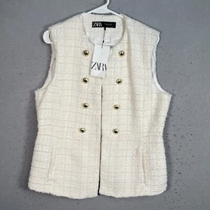 ZARA SZ. XL STRUCTURED VEST LONG WAISTCOAT ECRU NWT WOMENS - Picture 1 of 10