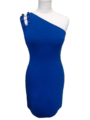 VERSACE VERSUS NUOVISSIMO ABITO MONOSPALLA BLU BRILLANTE CON DETTAGLIO CLIP S. 8