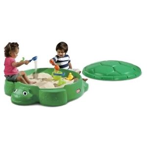 Solid one piece bottom Little Tikes Turtle Sandbox With Cover for Kids outdoor