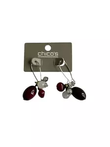 Chicos Red & White Drop Beaded Earrings With Silver Tone Metal NWT $25 OD25 - Picture 1 of 3