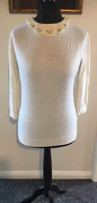 NWT Ted Baker ‘Lucreti’ Ecru Embellished Collar 3/4 Sleeve Jumper TB 4/UK14 £149 - Image 1 of 4