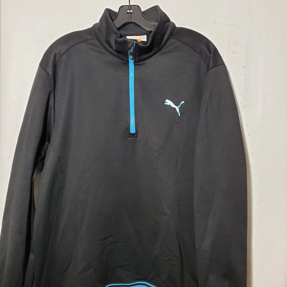 PUMA Sweatshirt Mens XL 1/4 Zip Pullover Fleece Lined Black Long Sleeve  - Image 1 of 4