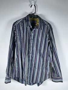 Robert Graham Shirt Adult Large Purple Striped Embroidered Flip Cuff Mens - Picture 1 of 11