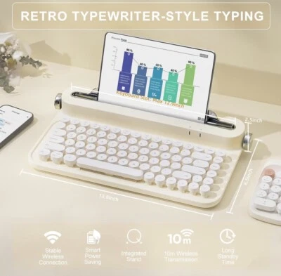 ACTTO B503 Wireless Typewriter Retro Bluetooth Keyboard Ivory Butter New - Image 1 of 4
