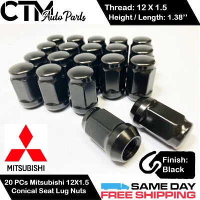 20PC MITSUBISHI BLACK 12X1.5 CONICAL SEAT LUG NUTS FOR MITSUBISHI MODELS - Image 1 of 2