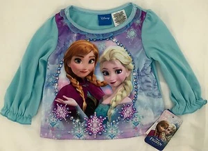 Disney Frozen 2 Piece Snowflake Pajamas Fleece Pants Silky Top Anna Elsa - Picture 1 of 4