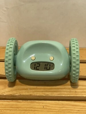 Clocky Teal Alarm Clock on Wheels Extra Loud Funny Alarm - Works Perfectly - Image 1 of 4