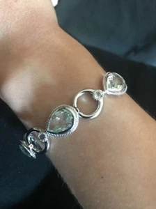 Sterling Silver Genuine GREEN AMETHYST & WHITE TOPAZ Gemstone Bracelet $995 - Picture 1 of 10