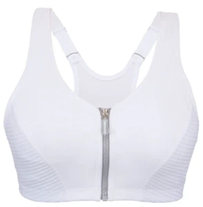 Glamorise HIGH-IMPACT Sport Bra 34F (SECURE-ZIP-CLOSURE) WICKS-U-DRY White NEW - Picture 1 of 12