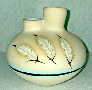 Vaso doppio 6" ceramica di ispirazione sud-ovest o nativi americani, "tre piume" - Foto 1 di 10