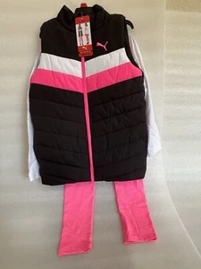 PUMA Youth 3 Piece Vest Set Size Med 10/12 Black White Pink New - Picture 1 of 6