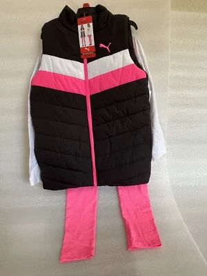 PUMA Youth 3 Piece Vest Set Size Med 10/12 Black White Pink New - Image 1 of 4