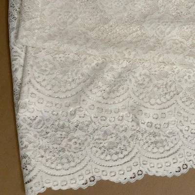 Cortina de boda con bordes de vieira tela encaje beige blanco roto rosas florales 58x94 Foto 1 de 4