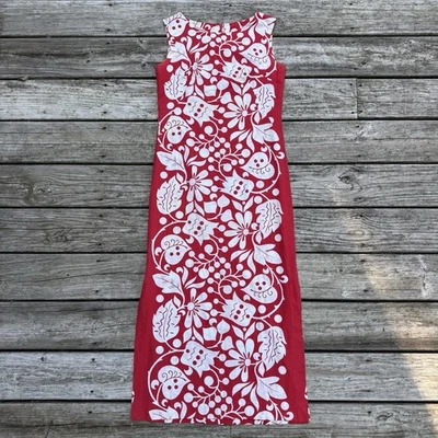 Maxi Vestido Floral Aloha Rojo y Blanco Tahití En Florida Años 60 De Colección Pequeño Foto 1 de 4