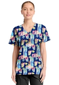 Cherokee Licensed Women's Scrubs V-Neck Top TF794 PRXP Comic Princess - Picture 1 of 5