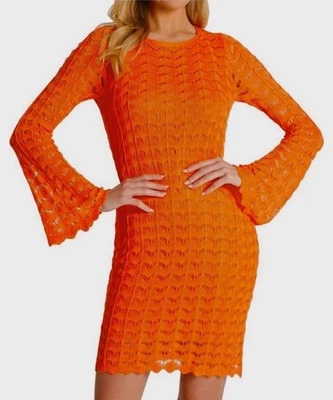 VESTIDO OTOÑO PERFECTO! ¡GRANDES BOTAS W! VESTIDO GUESS MANGA CAMPANA CROCHET NARANJA, TALLA S Foto 1 de 4
