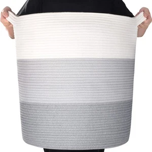 83L Extra Large 20x18 Inch Decorative Woven Cotton Rope Basket, Tall Laundry ... - Picture 1 of 9