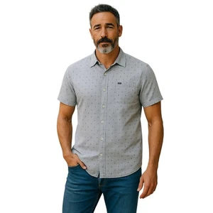 RVCA Short Sleeve Shirt Men Size Large Grey Casual Dress Pocket - Picture 1 of 10