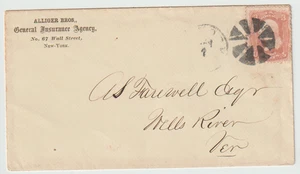 US #65 Alliger Bros. Insurance on Vermont Adv. Cover Fancy Cancel 1865 - Picture 1 of 1