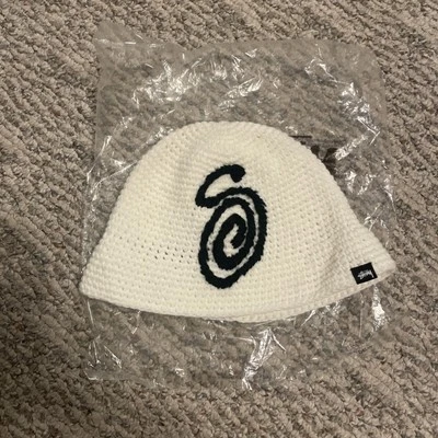 Stussy Swirly S Logo Knit Bucket Hat Bone White - Image 1 of 4