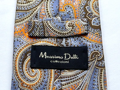 Corbata de seda MASSIMO DUTTI azul y terracota patrón cachemir Foto 1 de 3