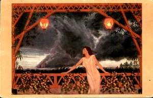 Fidus Postkarte - Deutscher Jugendstil - zwei Laternen - Bild 1 von 2