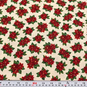 Paper Doll Christmas Windham Fabrics Poinsettia Beige Cotton Remnant 12" x 43" - Picture 1 of 2