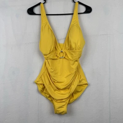 MICHAEL KORS O-RING ONE PIECE SWIMWEAR, YELLOW SAFFRON, SIZE 10 - Image 1 of 4