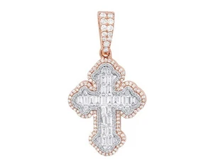 Baguette Cross 1CT Real Diamond Pendant 10k Gold - Picture 1 of 7