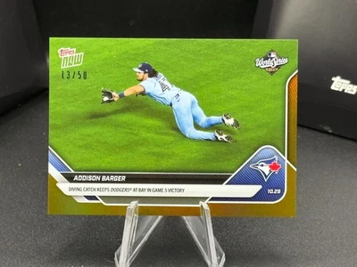 2025 MLB WS Topps NOW 914 ADDISON BARGER DIVING CATCH TORONTO BLUE JAYS GOLD /50 - Image 1 of 4