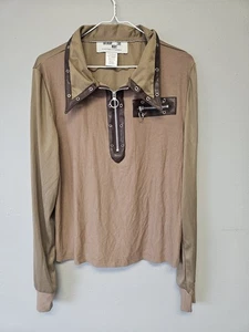 Saturday Night Live SNL Long Sleeve Shirt Women's Lg 1/2 Zip Brown Rayon/Spandex - Picture 1 of 4