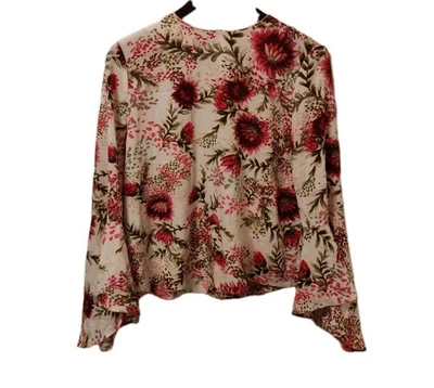 Vintage Womens Blouse Top Shirt Size 14 Red White Floral 70s Boho Cottagecore - Image 1 of 4