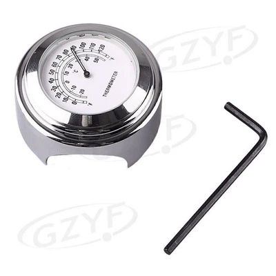 7/8"~ 1" Universal Motorcycle Handlebar Mount Thermometer Waterproof Chrome - Image 1 of 4