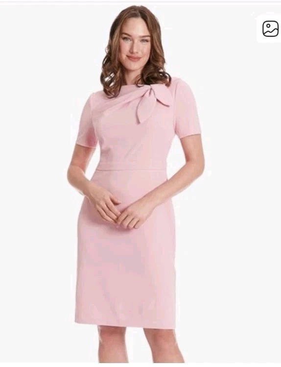 Vestido Vaina London Times Sólido Cuello Lazo Manga Corta Talla 14 Rosa Nuevo Foto 1 de 4