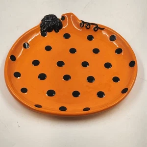 Grasslands Road orange Kürbis Teller schwarz Punkte Kürbis Patch Halloween Keramik - Bild 1 von 7