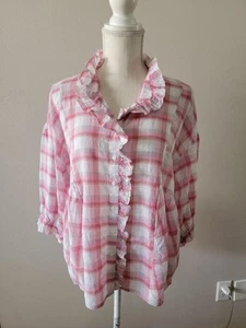 Catalogo Sundance rosa/grigio "Janis Plaid Top" bottoni davanti oversize boxy taglia S - Foto 1 di 11